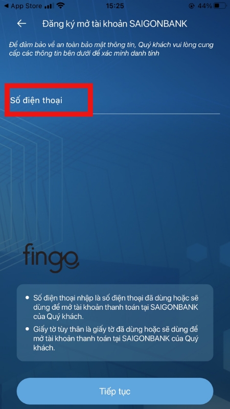 Nhập số điện thoại đăng ký