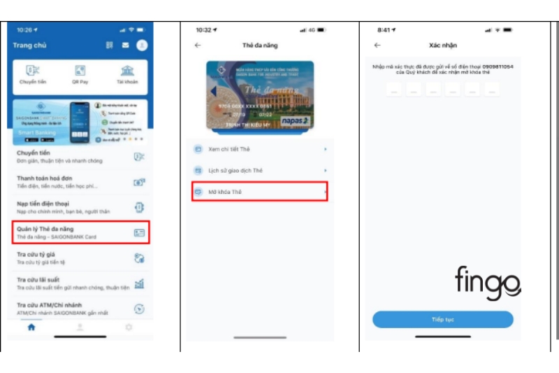 Nhập mã OTP để thực hiện mở khóa thẻ SaiGonBank