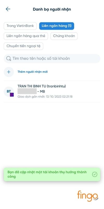 Cập nhật thông tin người thụ hưởng thành công
