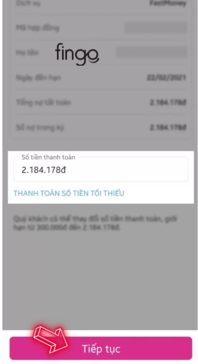 Nhấn chọn tiếp tục để thanh toán