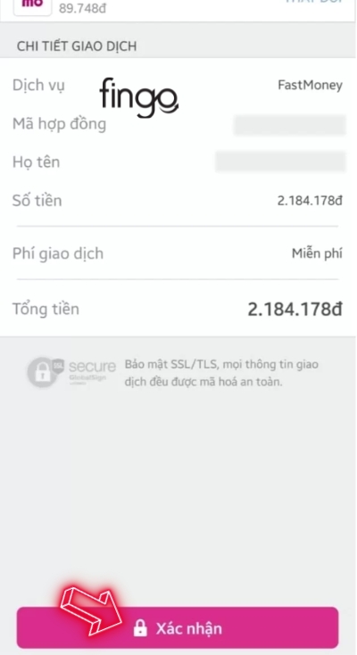 Nhấn chọn xác nhận để hoàn tất giao dịch