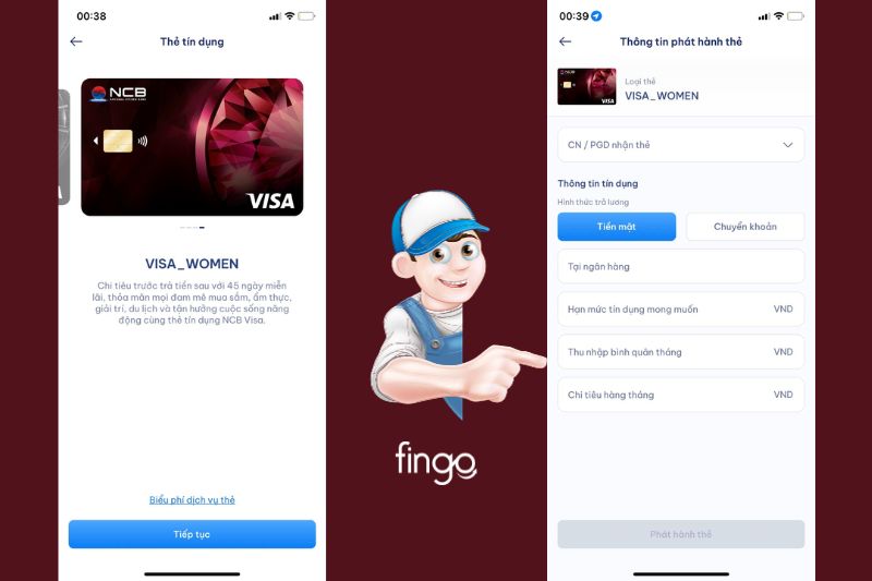 Chọn thẻ "VISA WOMEN" và "Tiếp tục". Nhập đầy đủ thông tin và chọn "Phát hành thẻ"