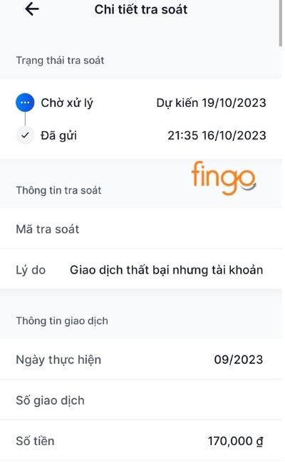 Tại màn hình Chi tiết tra soát, các thông tin tra soát được hiển thị đầy đủ
