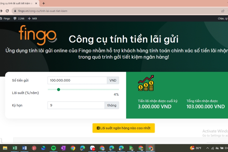 Công cụ tính lãi suất Fingo.
