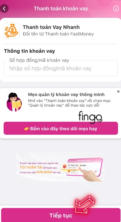 Nhập số hợp đồng, mã khoản vay để tra cứu