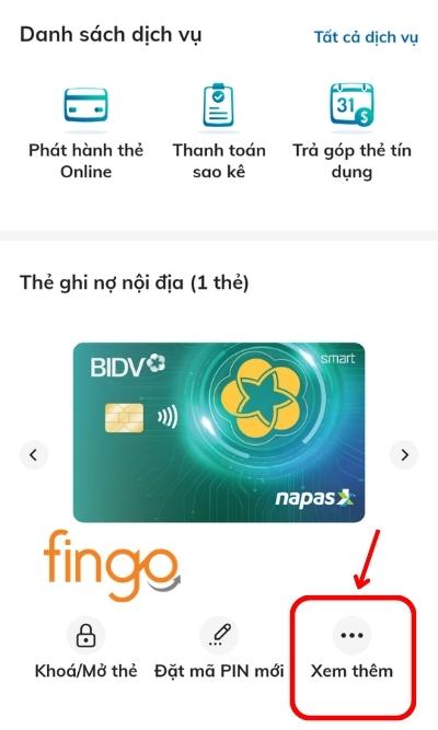 Tại mục thẻ, khách hàng chọn Xem thêm
