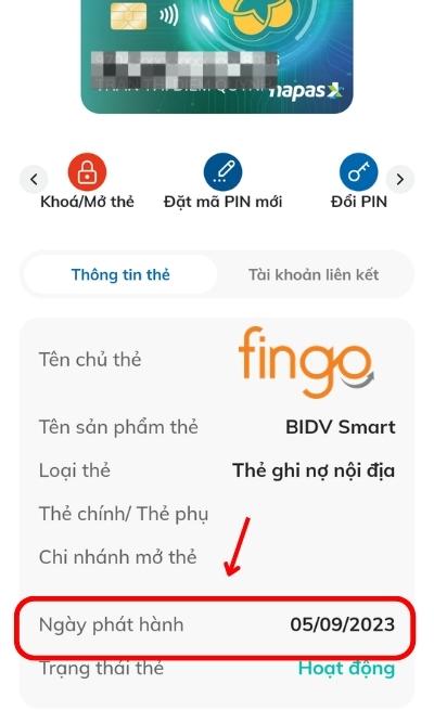 Tại mục Chi tiết thẻ, khách hàng có thể nhìn thấy ngày phát hành thẻ BIDV