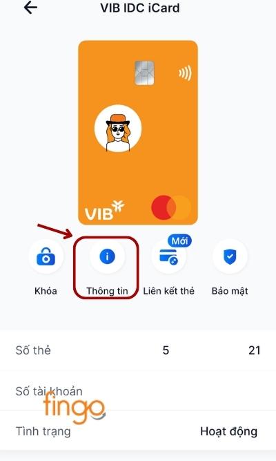 Tại màn hình Chi tiết thẻ, chọn mục Thông tin