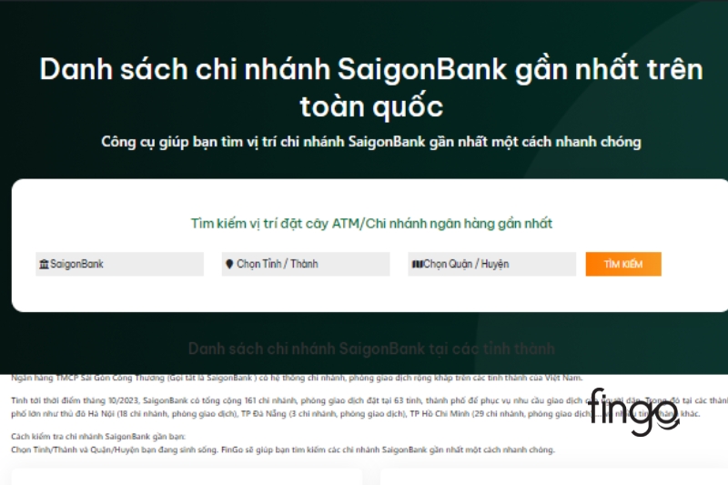tìm số tổng đài SaigonBank từng chi nhánh ngân hàng