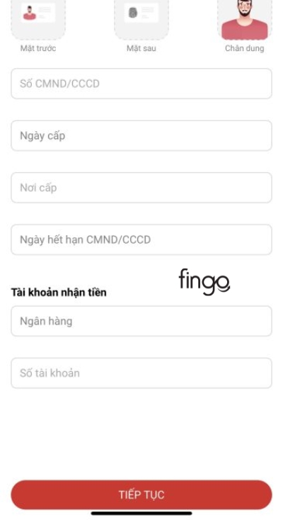 Nhập thông tin cá nhân để đăng ký vay Fast Money