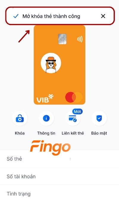 Màn hình sẽ hiển thị thông báo mở khóa thẻ thành công