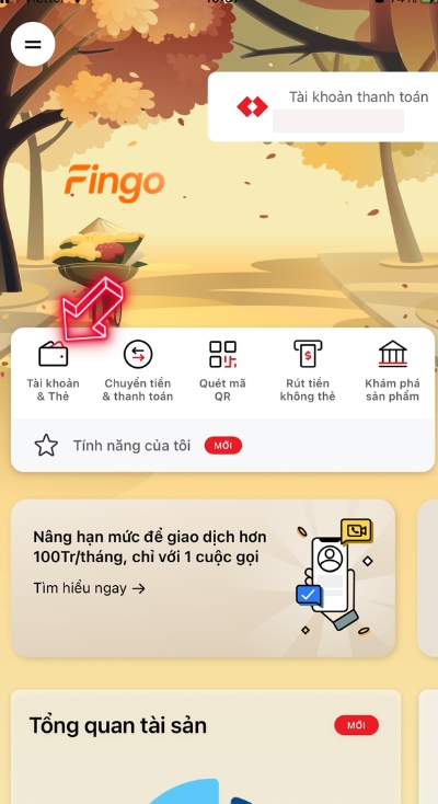 Nhấn chọn Tài khoản và thẻ