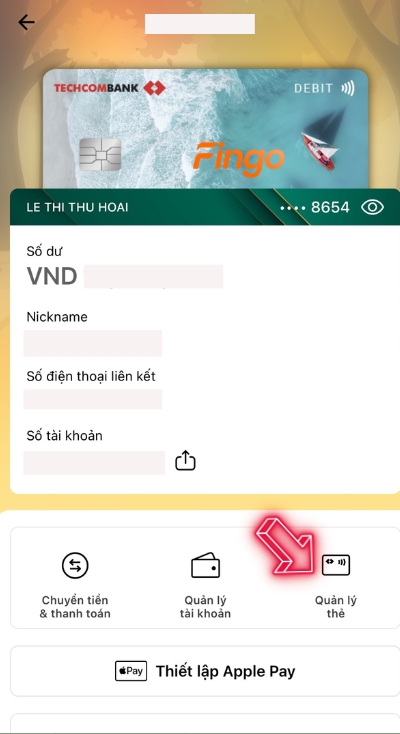 Nhấn chọn Quản lý thẻ 