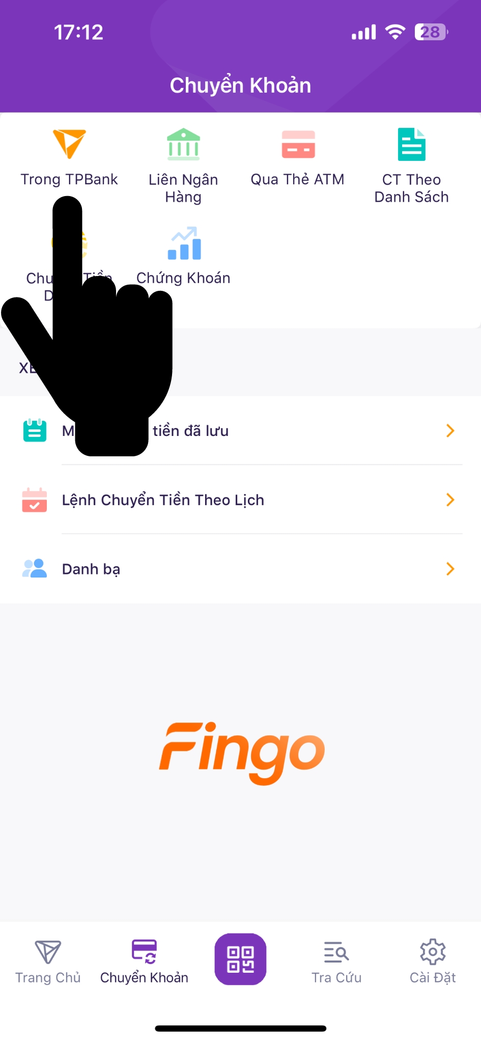 Cách chuyển tiền trong TPBank bước 2