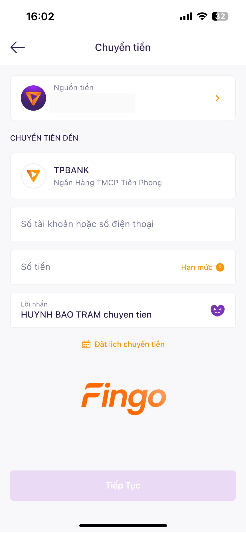 Cách chuyển tiền trong TPBank bước 3