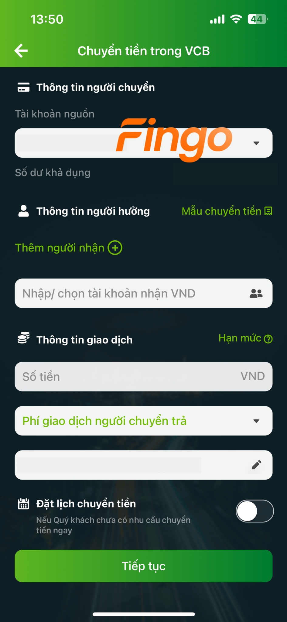 Cách chuyển tiền trong Vietcombank bước 2
