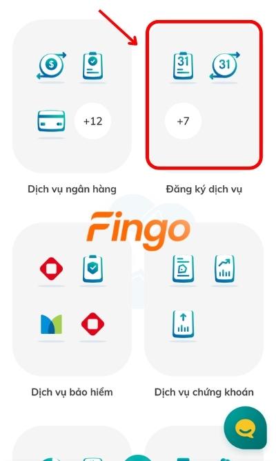 Đăng nhập ứng dụng. Tại màn hình chính, chọn Đăng ký dịch vụ