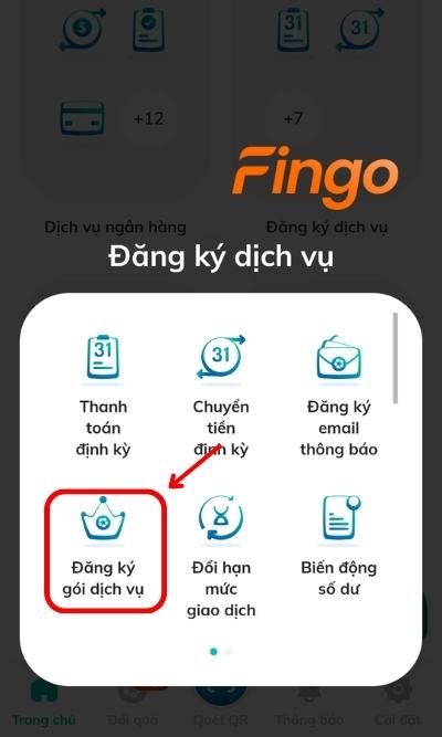 Tại popup Đăng ký dịch vụ, chọn Đăng ký gói dịch vụ