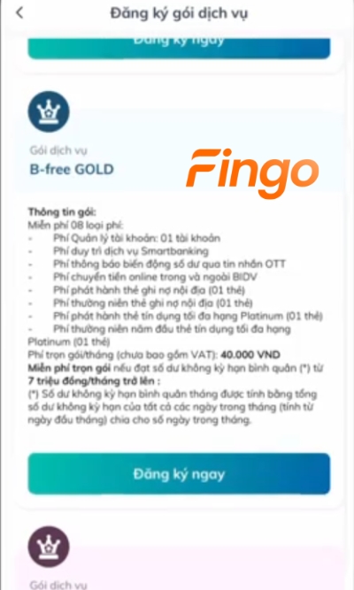Tại màn hình sẽ hiển thị các gói B-Free, khách hàng lựa chọn và chọn Đăng ký ngay
