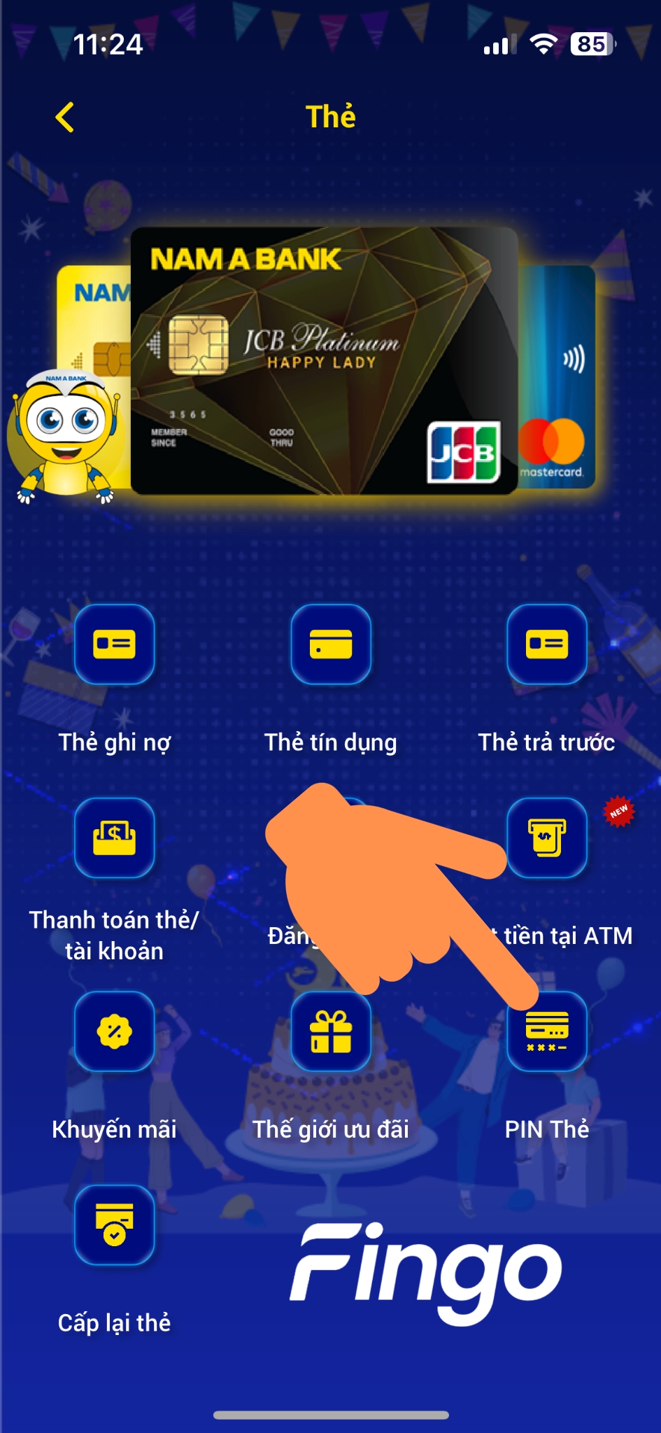 Cách đổi mã PIN Nam A Bank online bước 2