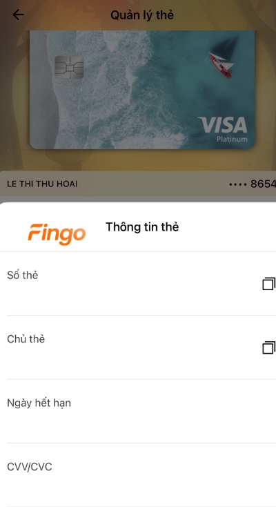 Thông tin về thẻ và ngày hết hạn sẽ được hiển thị