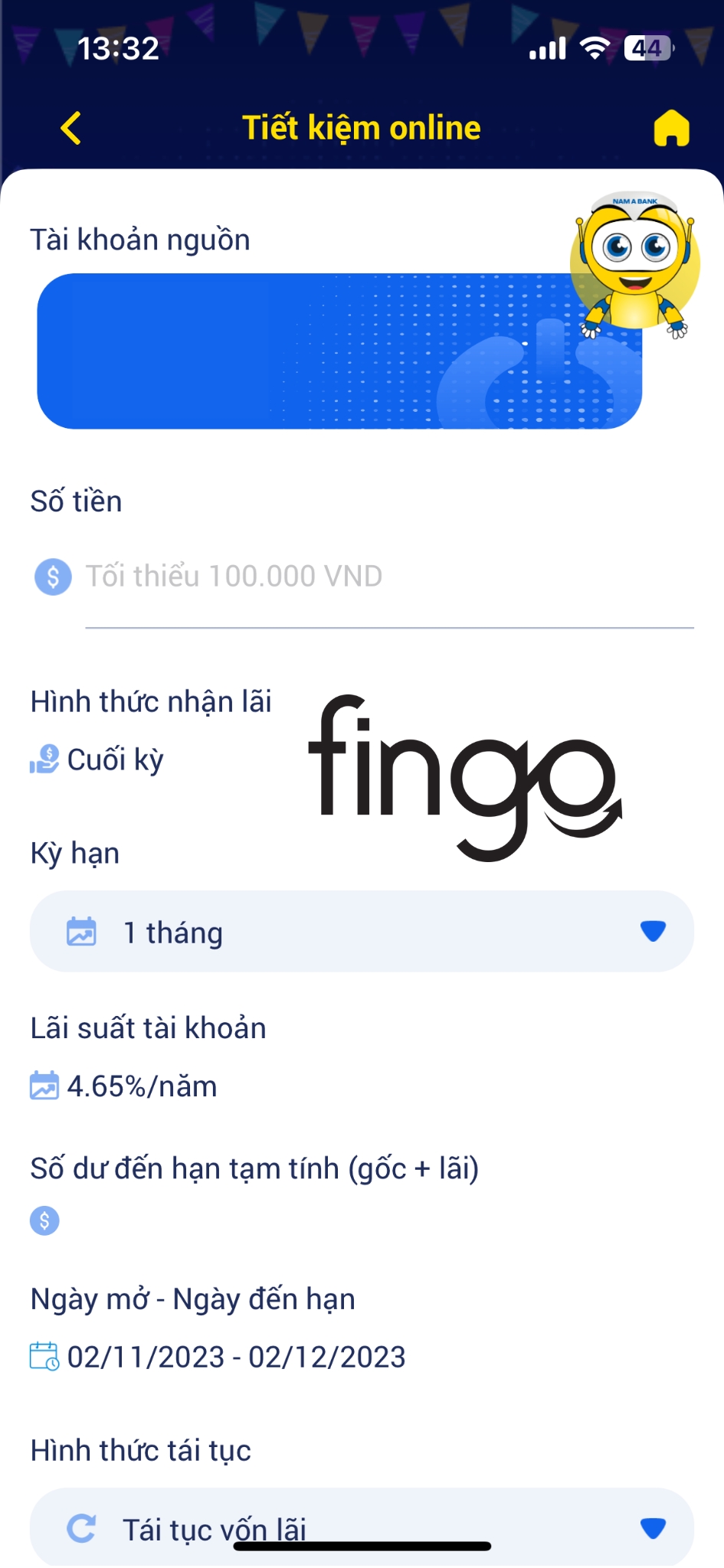 Cách gửi tiết kiệm online Nam A Bank bước 4