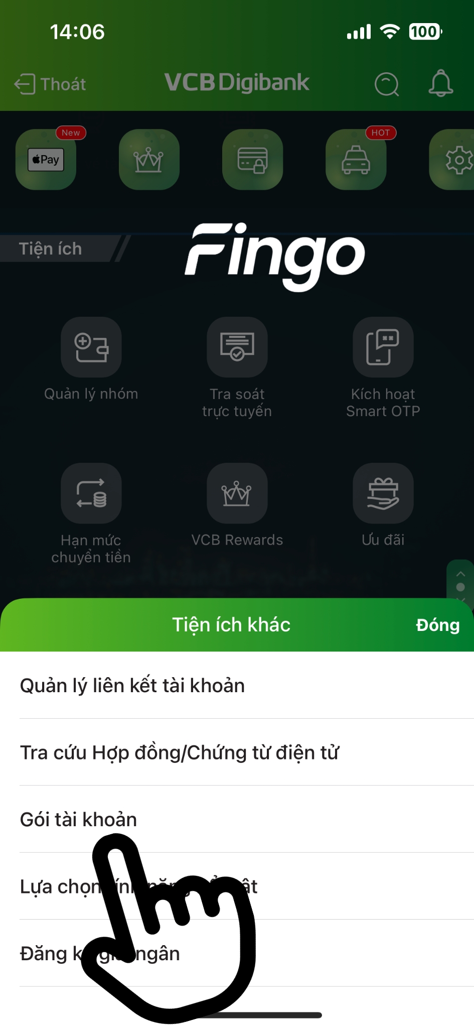 Cách hủy gói tài khoản Vietcombank bước 2