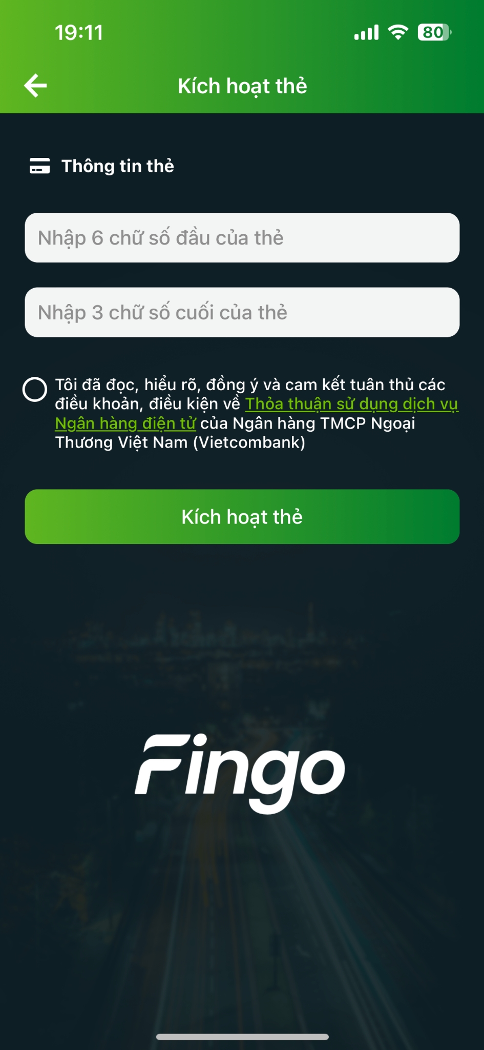 Cách kích hoạt thẻ tín dụng Vietcombank bước 3