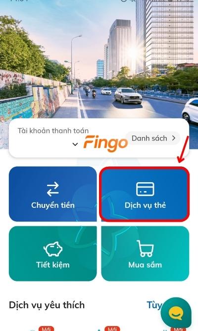 Đăng nhập tài khoản trong ứng dụng SmartBanking BIDV, chọn mục Dịch vụ Thẻ để lựa chọn thẻ tín dụng cần kiểm tra