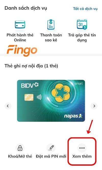 Chọn thẻ tín dụng BIDV mà khách hàng muốn kiểm tra