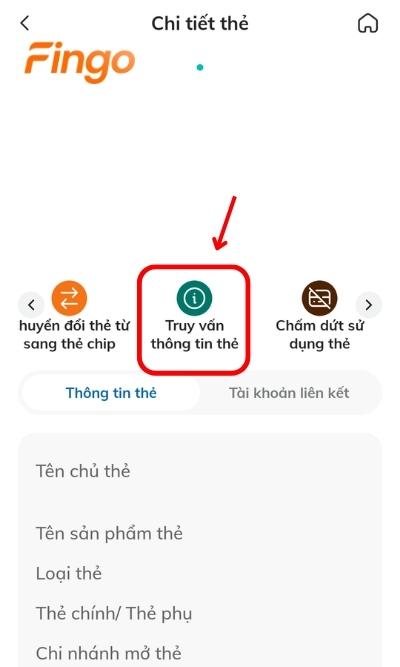 Tại màn hình, chọn Truy vấn thông tin thẻ