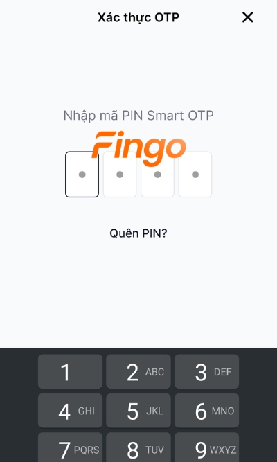 Nhập mã PIN Smart OTP để xác nhận thủ tục