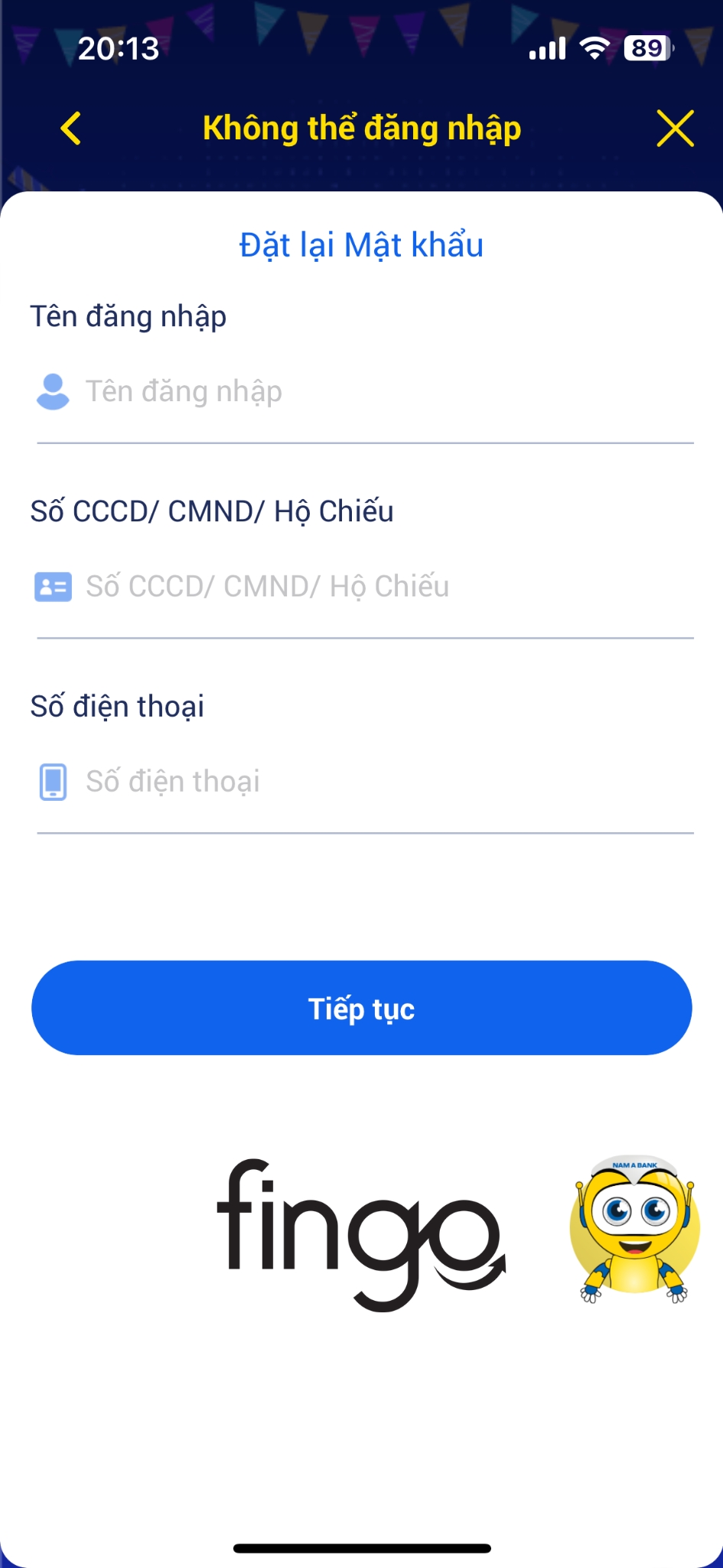 Quên mật khẩu Nam A Bank và cách xử lý bước 3