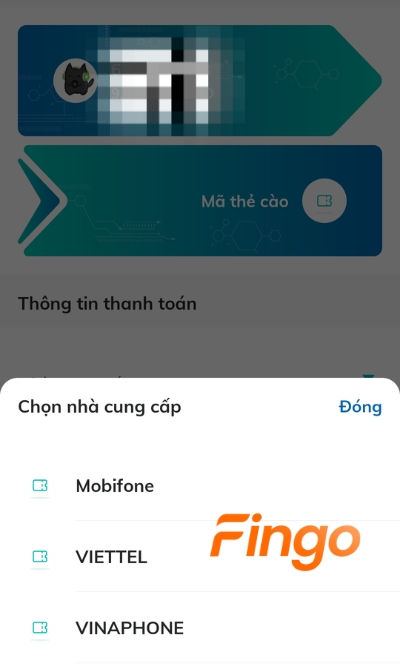 Chọn nhà cung cấp nhà mạng mà khách hàng sử dụng