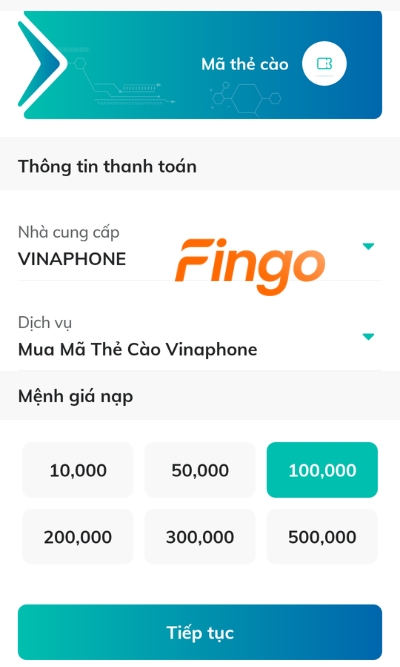 Chọn mệnh giá nạp tiền