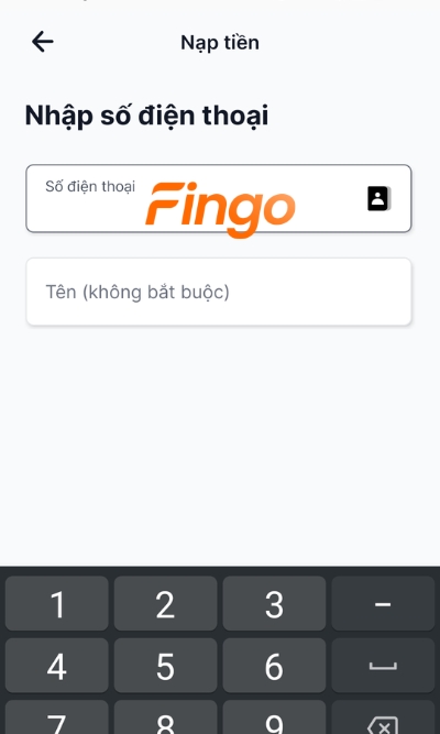 Nhập số điện thoại cần nạp tiền