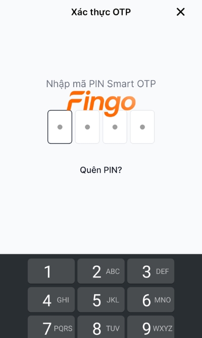 Nhập mã PIN Smart OTP để hoàn tất giao dịch