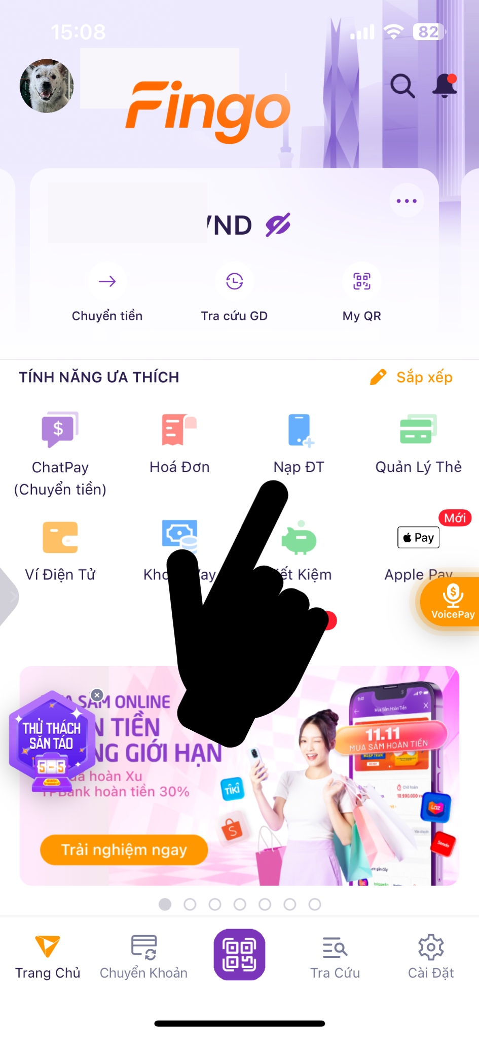 Cách nạp tiền điện thoại qua TPBank bước 1