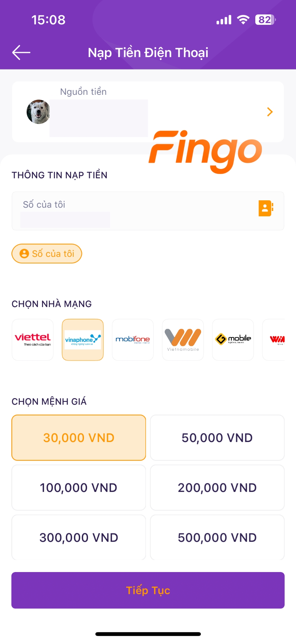 Cách nạp tiền điện thoại qua TPBank bước 2
