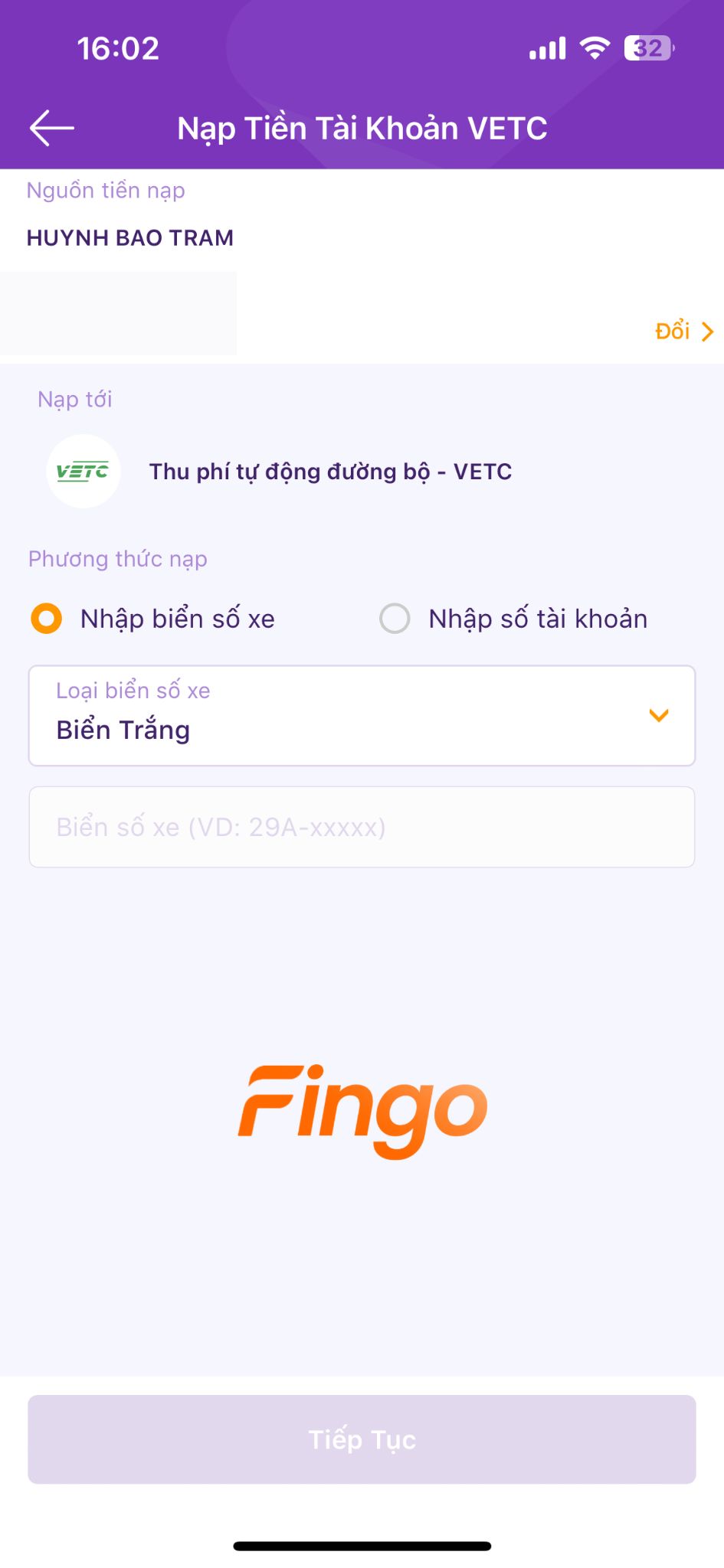 Cách nạp tiền VETC qua TPBank bước 3