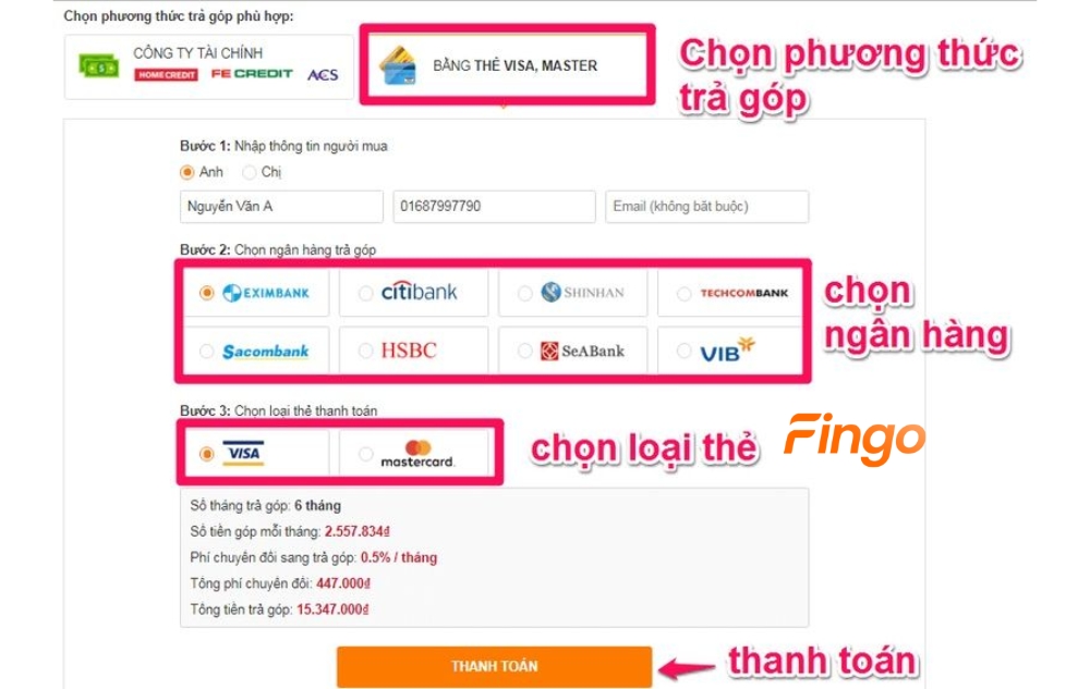 Cách sử dụng thẻ tín dụng Techcombank để thanh toán trả góp