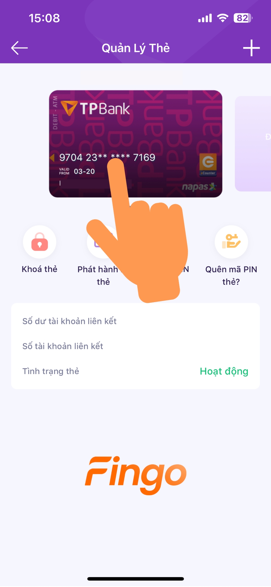 Cách xem số thẻ tín dụng TPBank bước 2