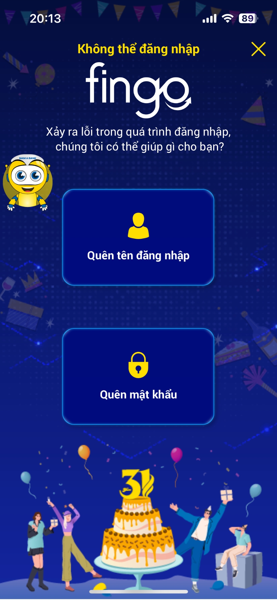 Cách xử lý khi quên tên đăng nhập Nam A Bank bước 2