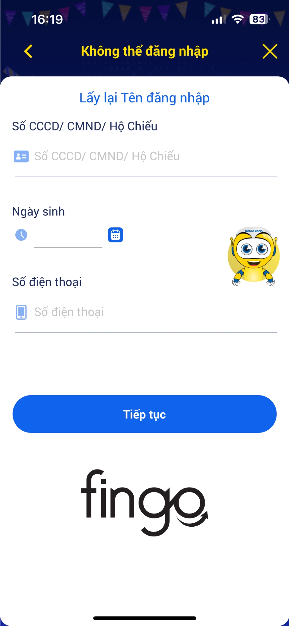 Cách xử lý khi quên tên đăng nhập Nam A Bank bước 3