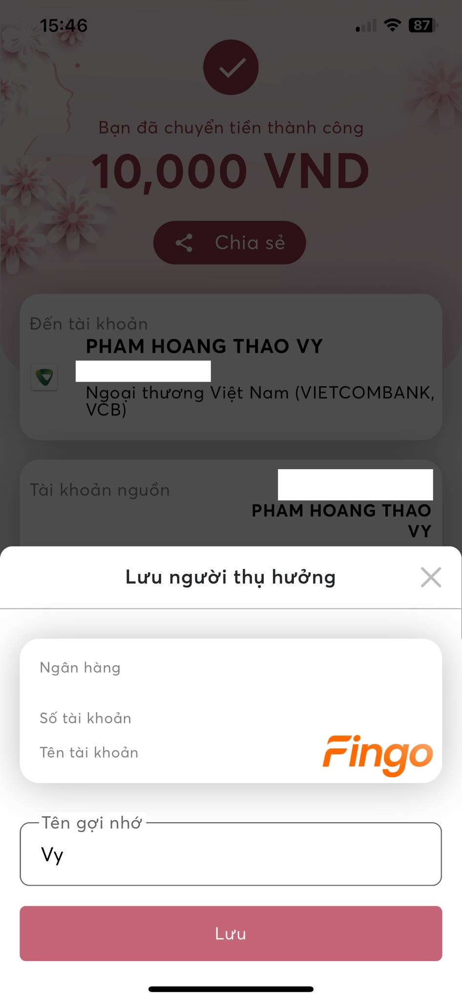 Nhập tên gợi nhớ và chọn "Lưu"