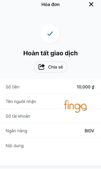 Màn hình lúc này hiển thị thông báo Hoàn tất giao dịch với những thông tin giao dịch