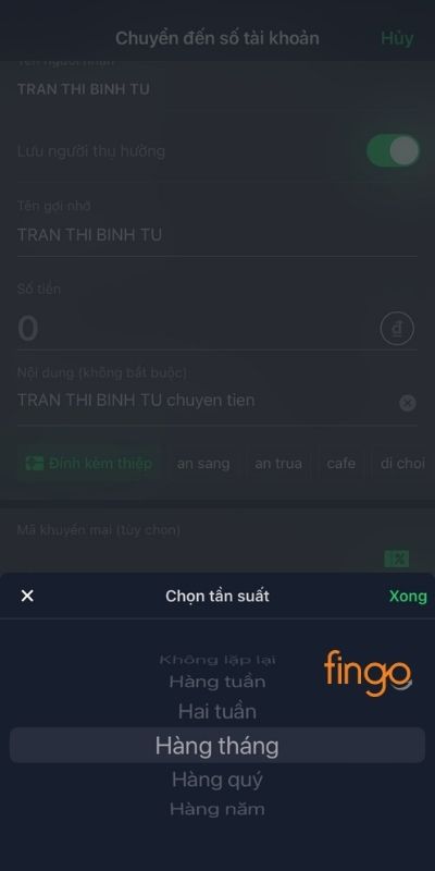 Tùy vào thời gian mà bạn hãy chọn tần suất chuyển tiền phù hợp