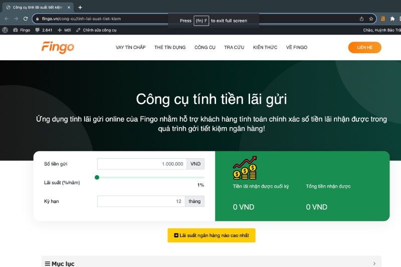 Công cụ tính lãi suất ngân hàng Vietcombank 200 triệu bước 1