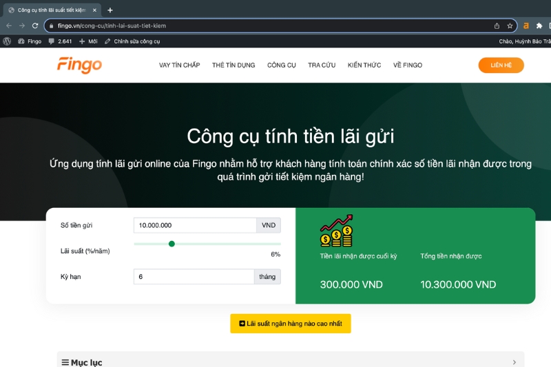 Công cụ tính lãi suất ngân hàng Vietcombank 10 triệu bước 2