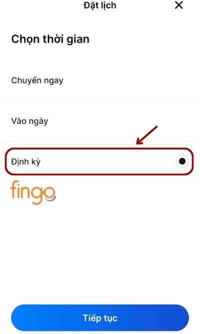 Tại mục Đặt lịch, chọn Định kỳ khi popup Thời gian chuyển tiền xuất hiện